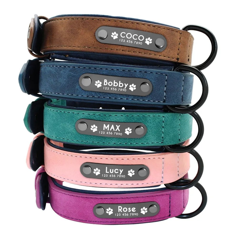 Personalized Leather Dog Collar with ID Tag - For Small. Medium and Large Dogs