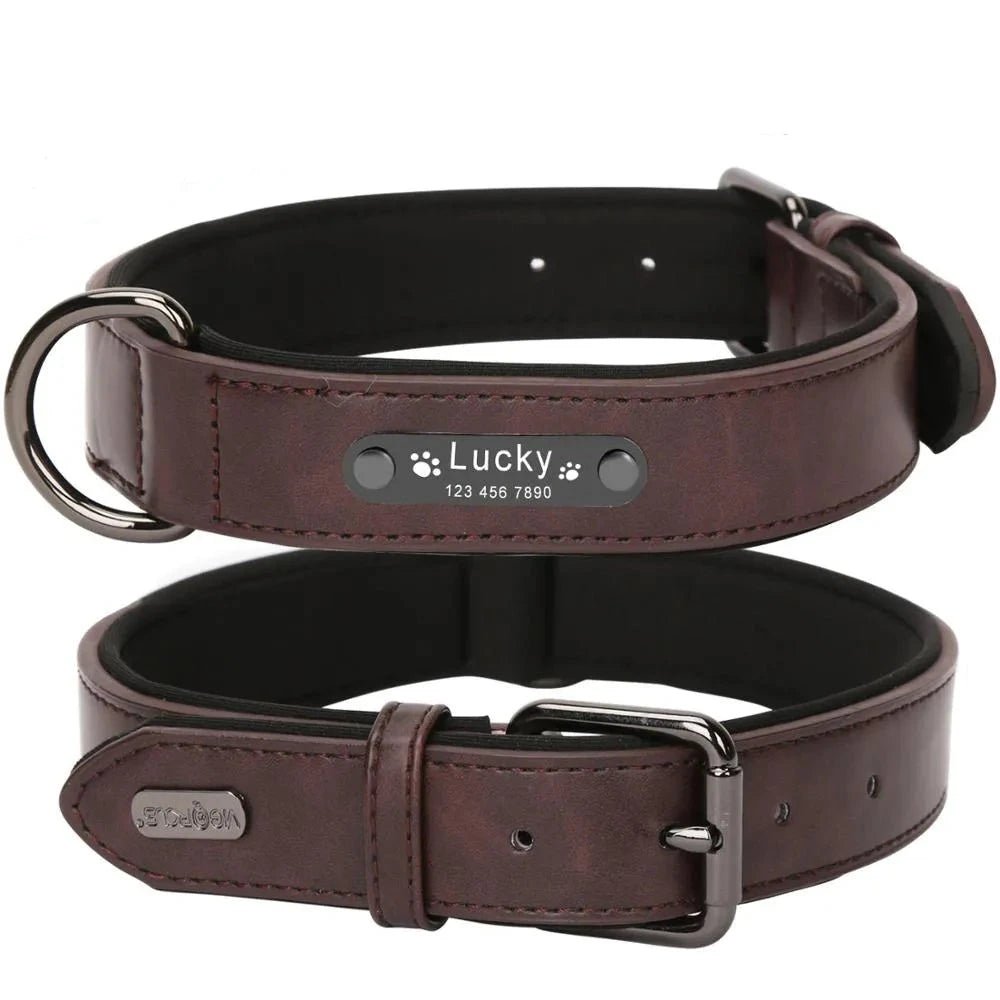 Luxury Personalized Leather Collar for Large and Small Dogs. Personalized Leather Collar with Engraved Name
