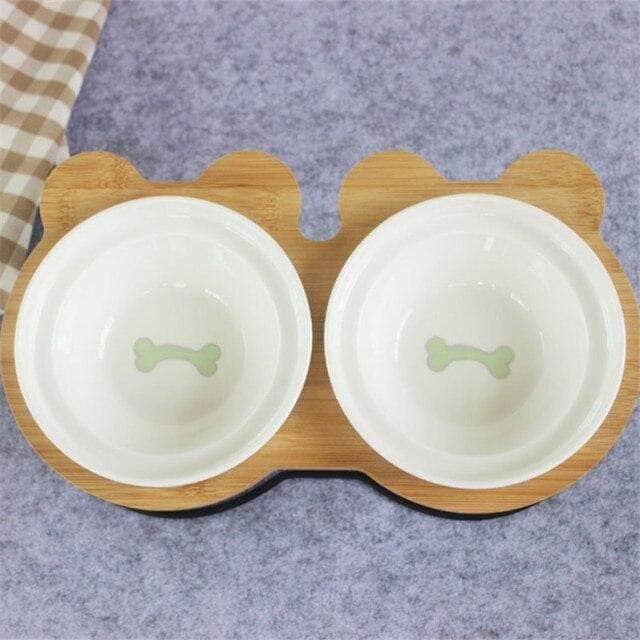 Ceramic double bowl bamboo stand for dog cat - Image 4