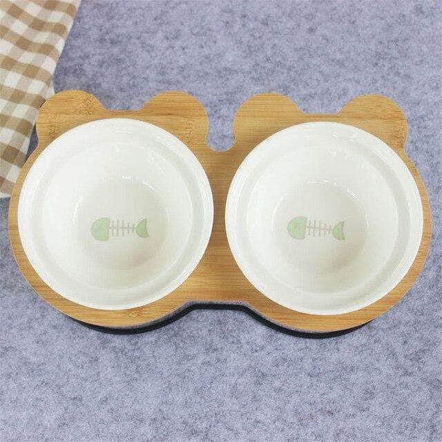 Ceramic double bowl bamboo stand for dog cat - Image 7