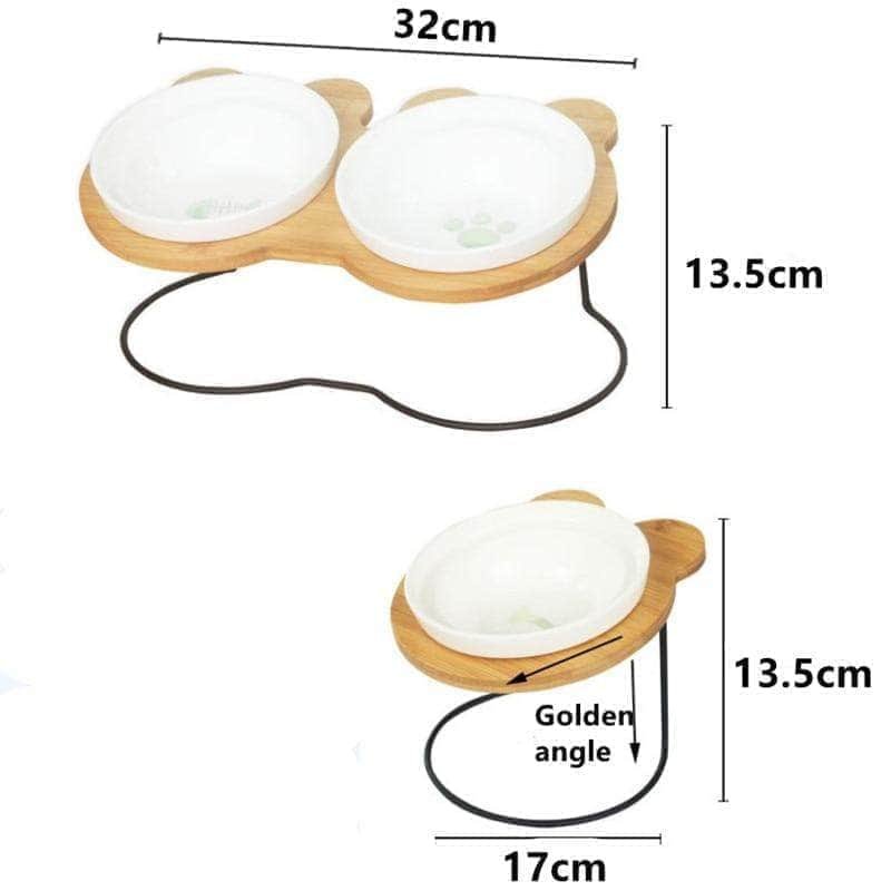 Ceramic double bowl bamboo stand for dog cat - Image 8