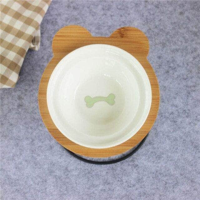 Ceramic double bowl bamboo stand for dog cat - Image 9