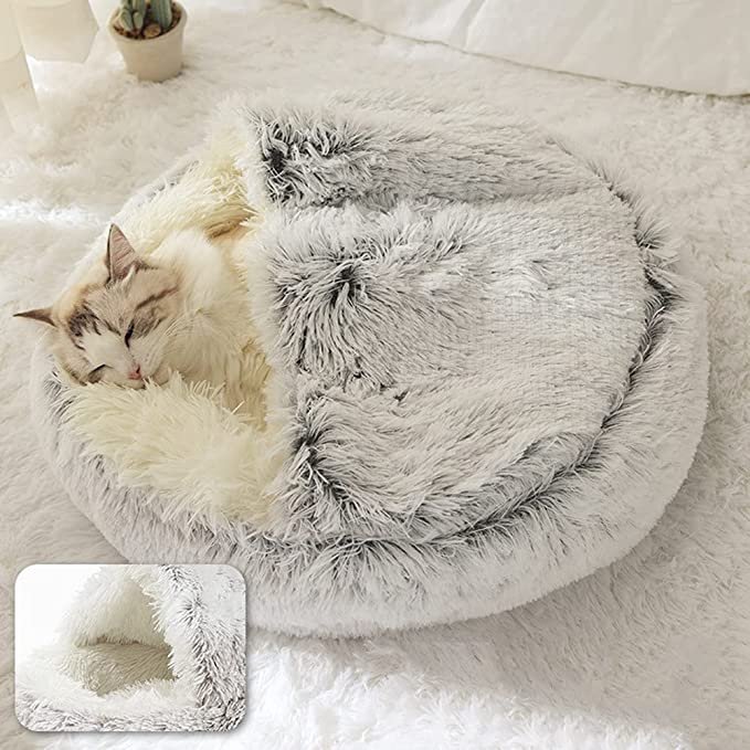 Plush cat bed. warm sleeping basket for small dog and cat