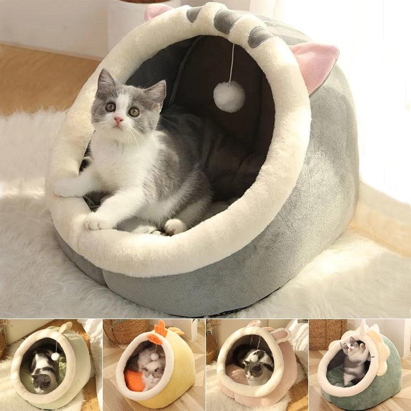 Comfortable semi-covered cat bed. pet accessory