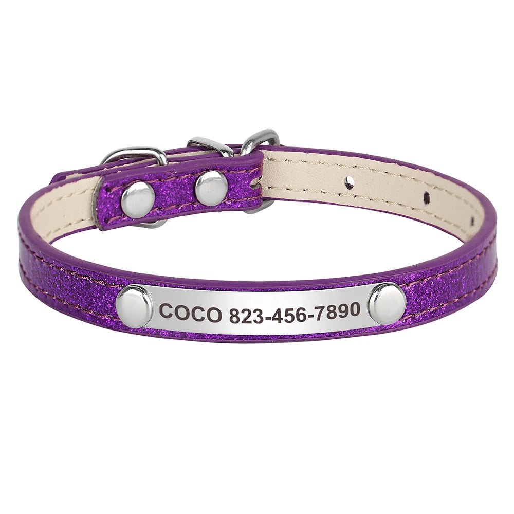 Personalized Leather Cat Collar with Free Engraving. Bling-Bling Kitten and Cat Collar. Identification Collars for Small Dogs and Cats - Image 4